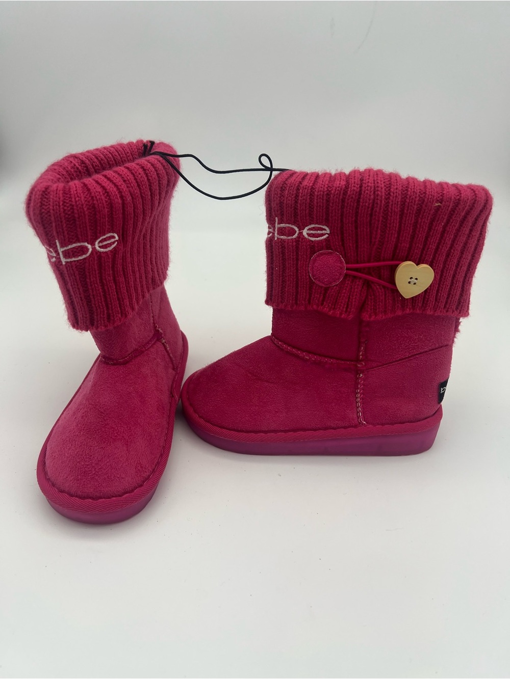 Bebe light up hot pink boots girls size 12 heart button fur lining faux suede